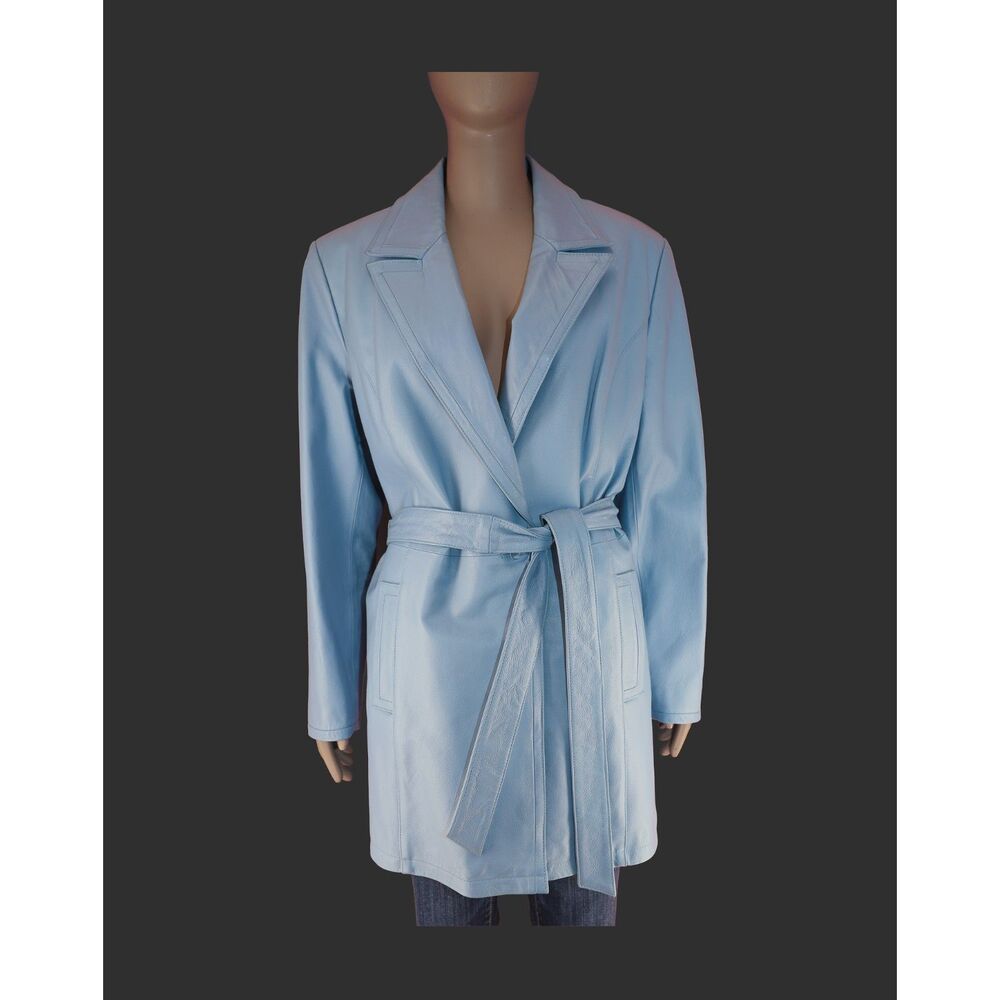 Vintage 90s Blue Leather Long Coat Size‎ Medium